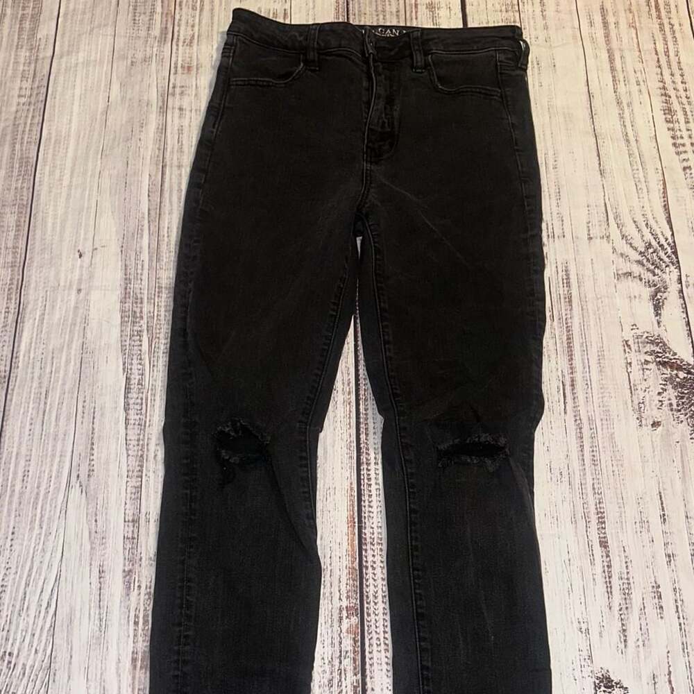 Retro American Eagle Jeans Size 10 Long Black Distressed Skinny